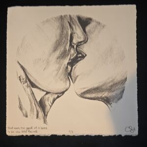 Romantic Charcoal Kiss Sketch - Black & White
